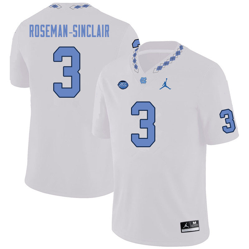 Men #3 Cameron Roseman-Sinclair North Carolina Tar Heels College Football Jerseys Sale-White